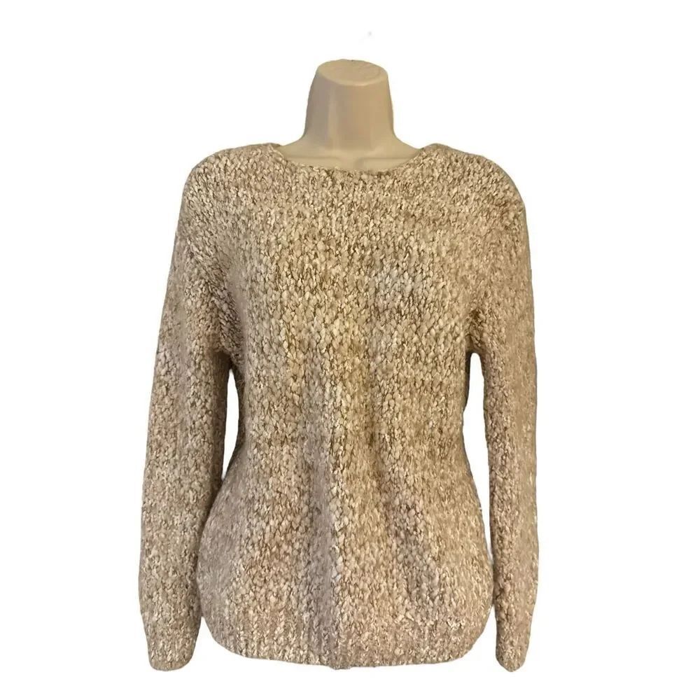 Philosophy Women Tan/Beige Fuzzy Pebble Knit Sweater Size Small Cozy Cottagecore